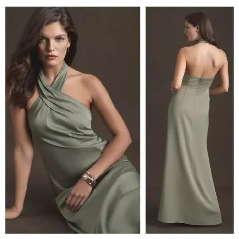 BHLDN Ruby Satin Charmeuse Dress - Sage Green
